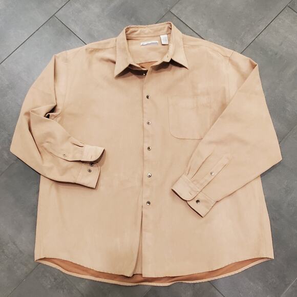Fieldmaster Shirt 100% Polyester Camel Tan Longsleeve 2XL Chamoix Faux Suede - Picture 1 of 9